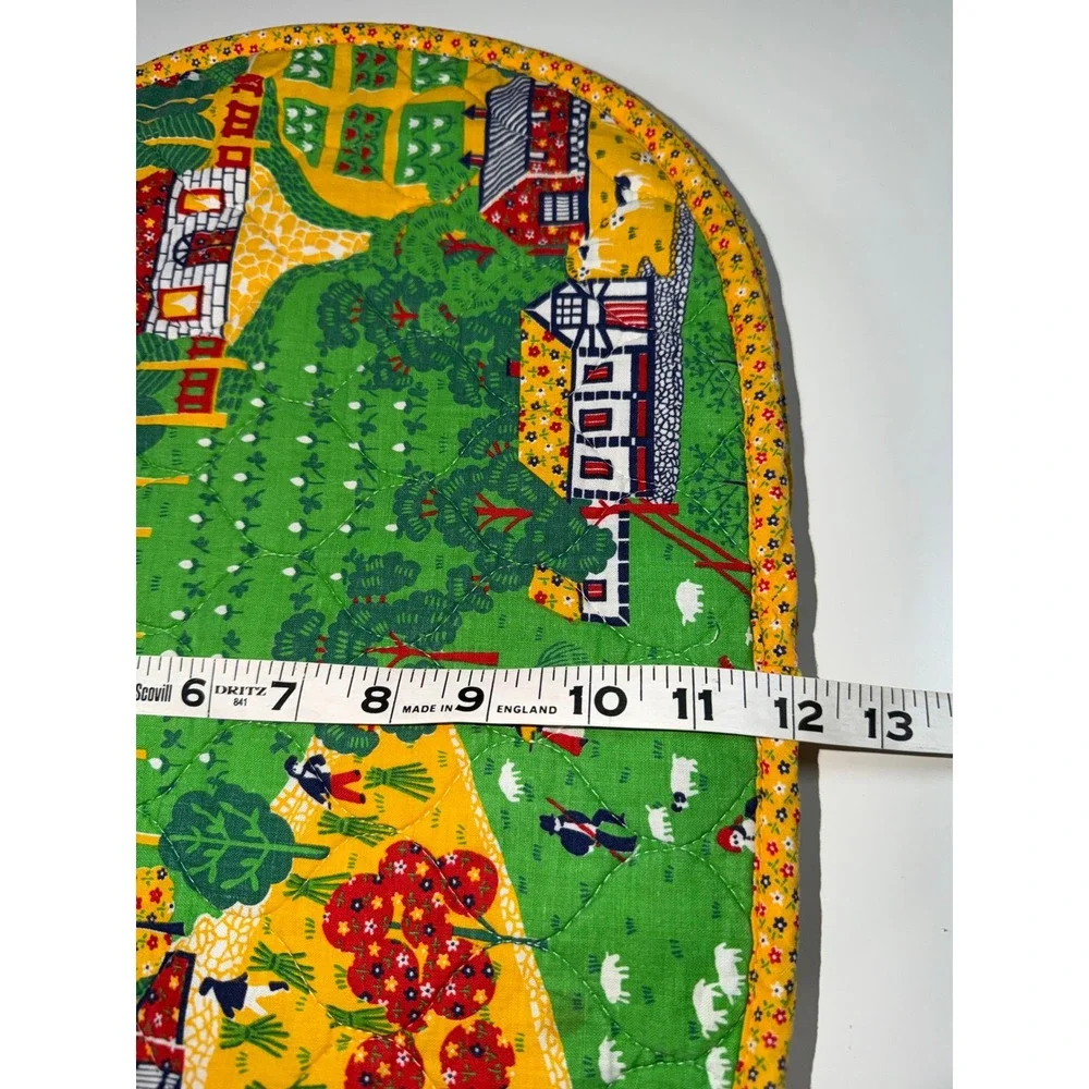 Farm Folk Art Quilted Placemats Green Yellow‎ Set of 4 Cottagecore Farmer Calico